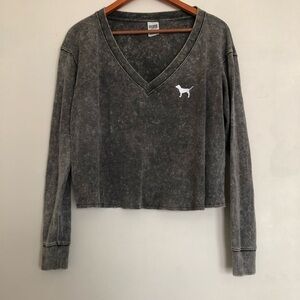 Pink Victoria's secret acid wash long sleeve crop top
